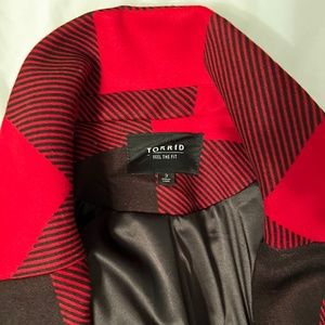 Torrid long plaid jacket with tie.